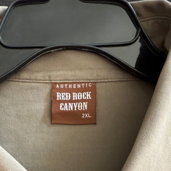 Red Rock Canyon Men's Big & Tall Thick Khaki Tan Cotton Denim Button Down Shirt - Picture 6 of 8